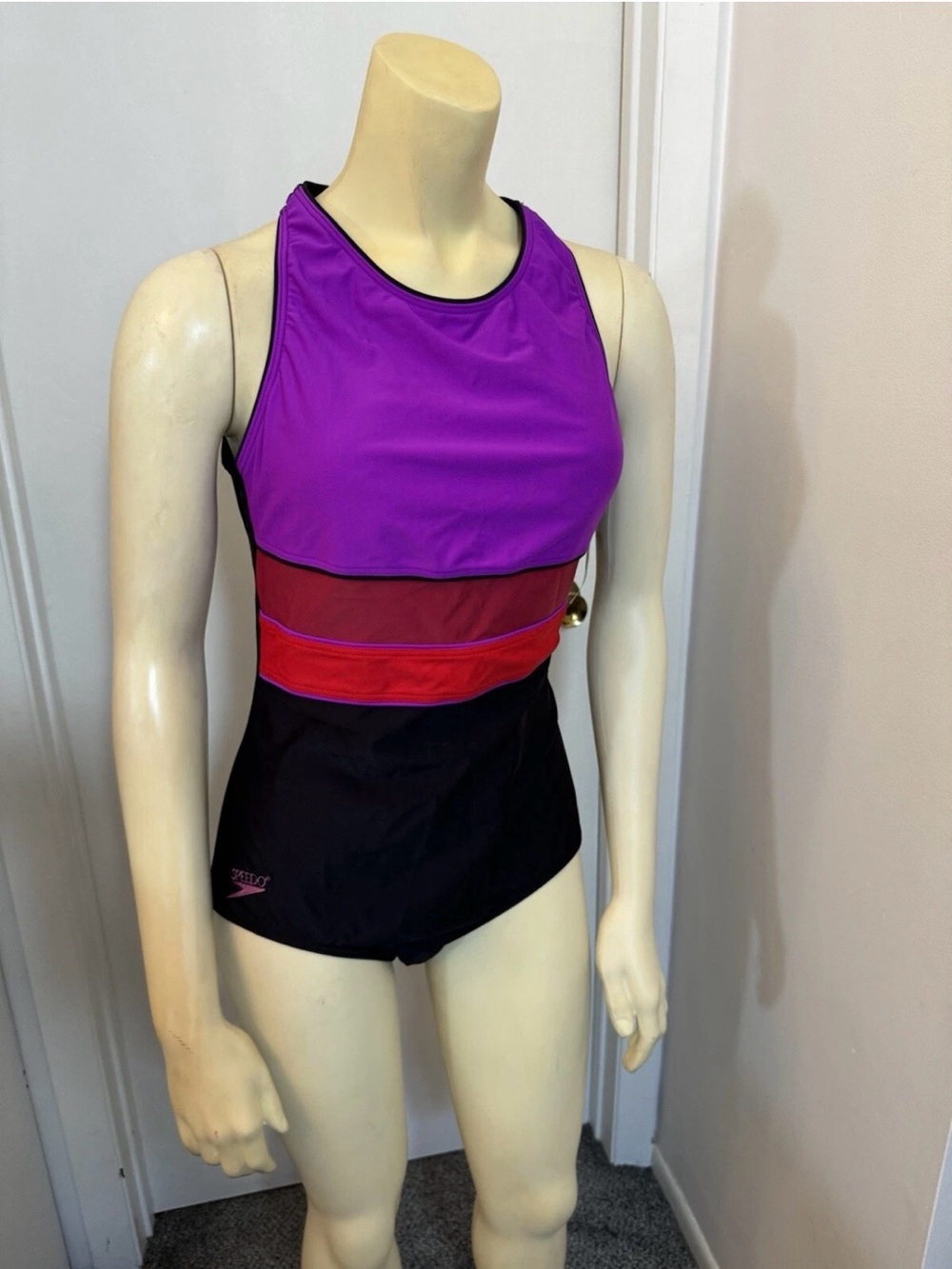 Speedo Girls' One-Piece Swimsuit in Purple, Red and Black